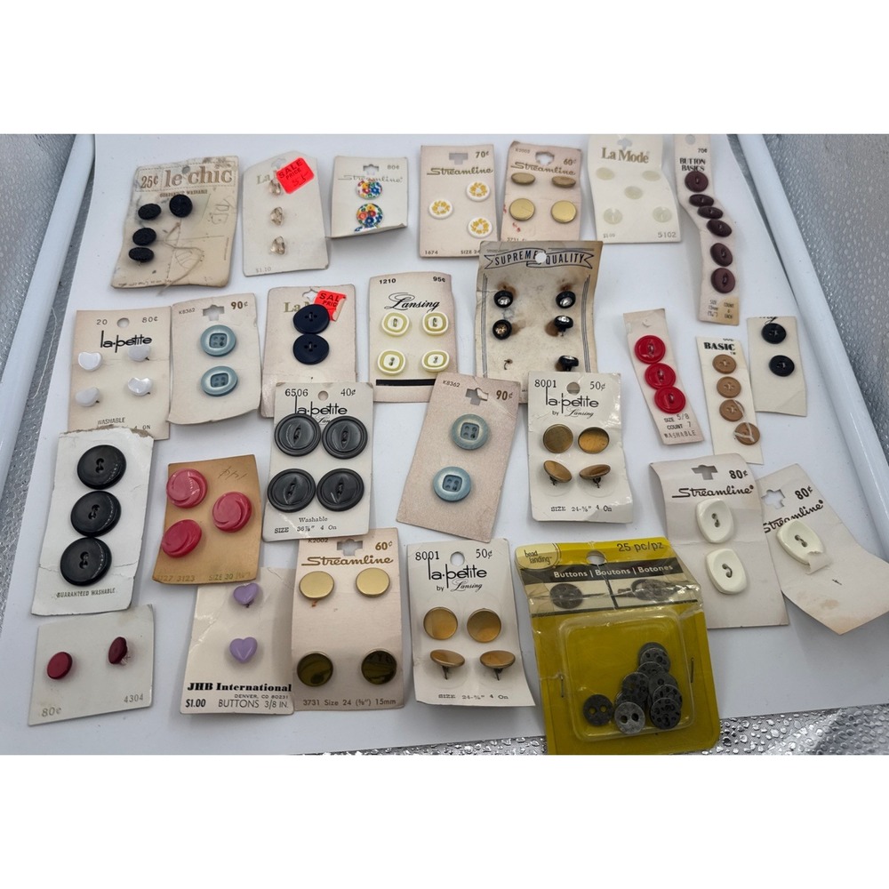 Lot of Vintage Buttons On Cards 27 Sets Colorful Metal Heart